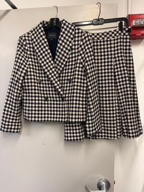 Banana Republic Black & White Checked Double-Breasted Blazer